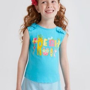 Size 8 Girls Mayoral Aqua Kids Tank with Fruit Print